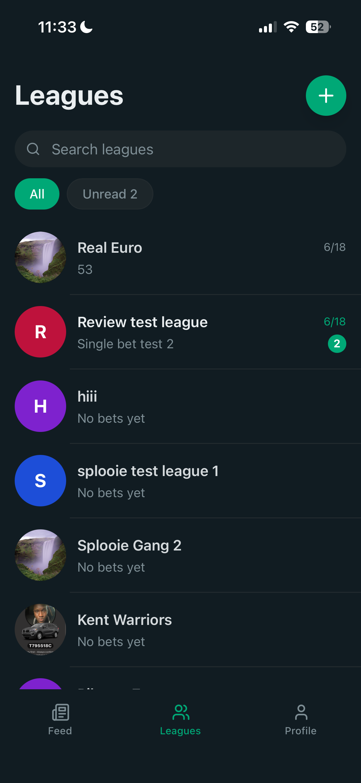 Leagues page
